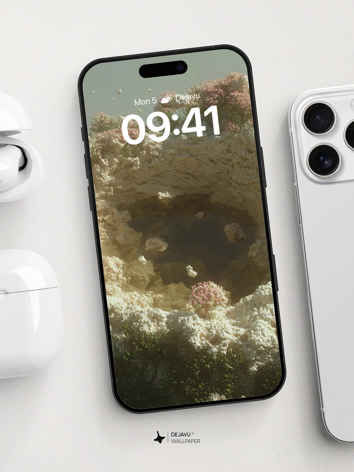 Surreal Floral Crater Wallpaper 8K for iPhone and Android