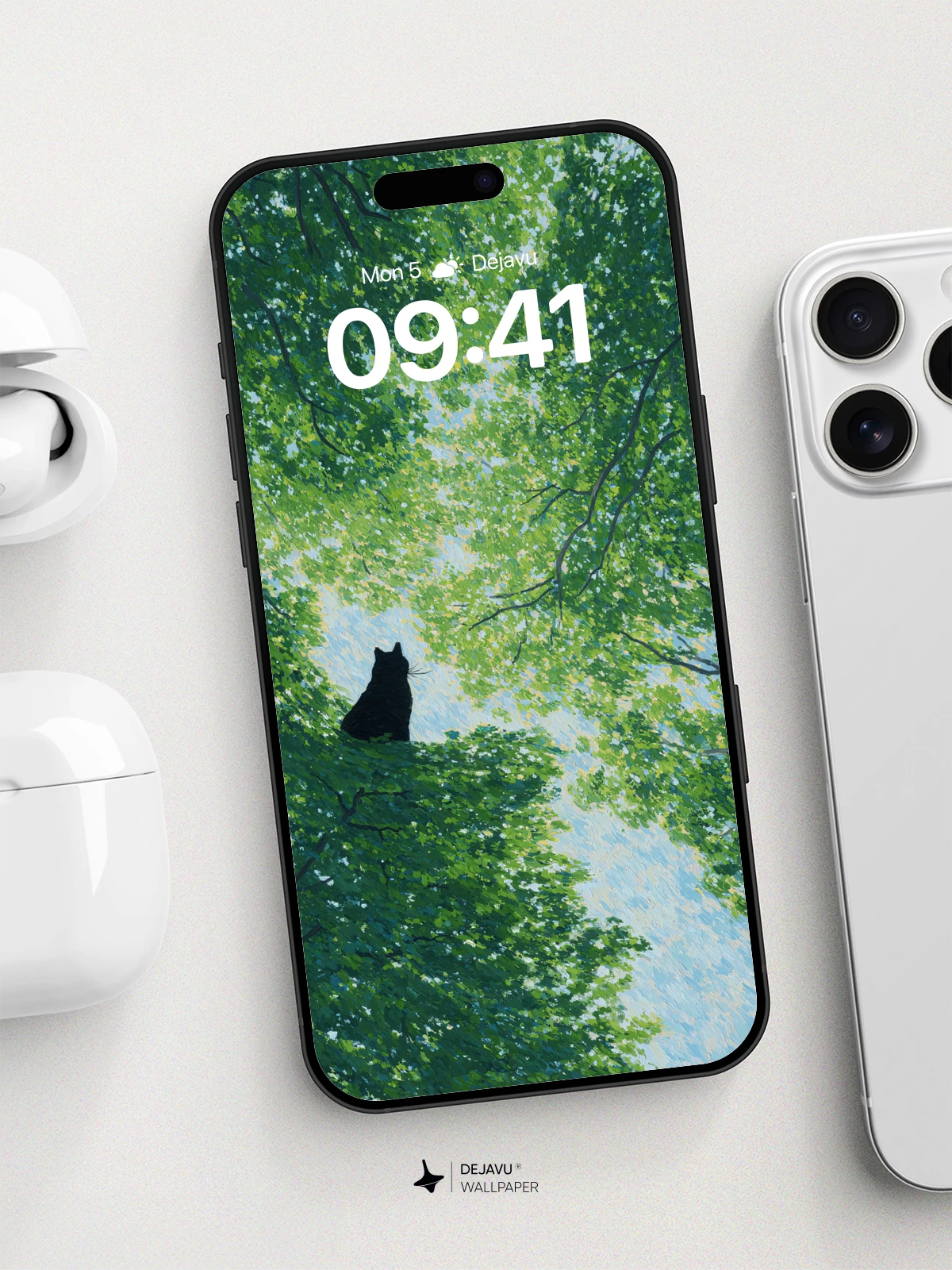Whispering Canopy Cat Wallpaper 8K for iPhone and Android
