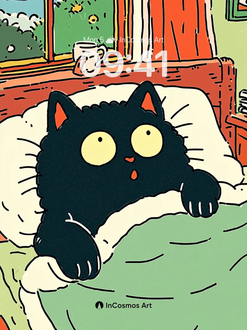 Whimsical Morning Wallpaper with Sleepy Cat Eyes