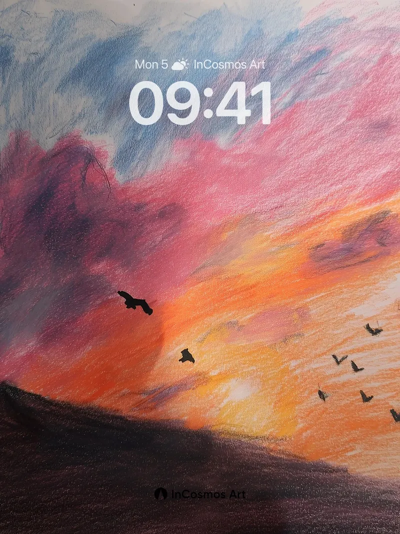 Crimson Horizon Wallpaper with Soaring Silhouettes