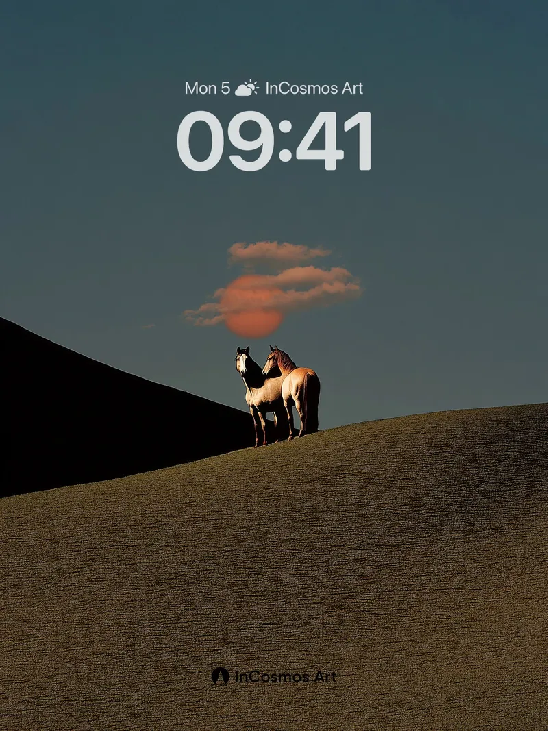 Serenity Ridge Wallpaper with Horses in Dusk Light