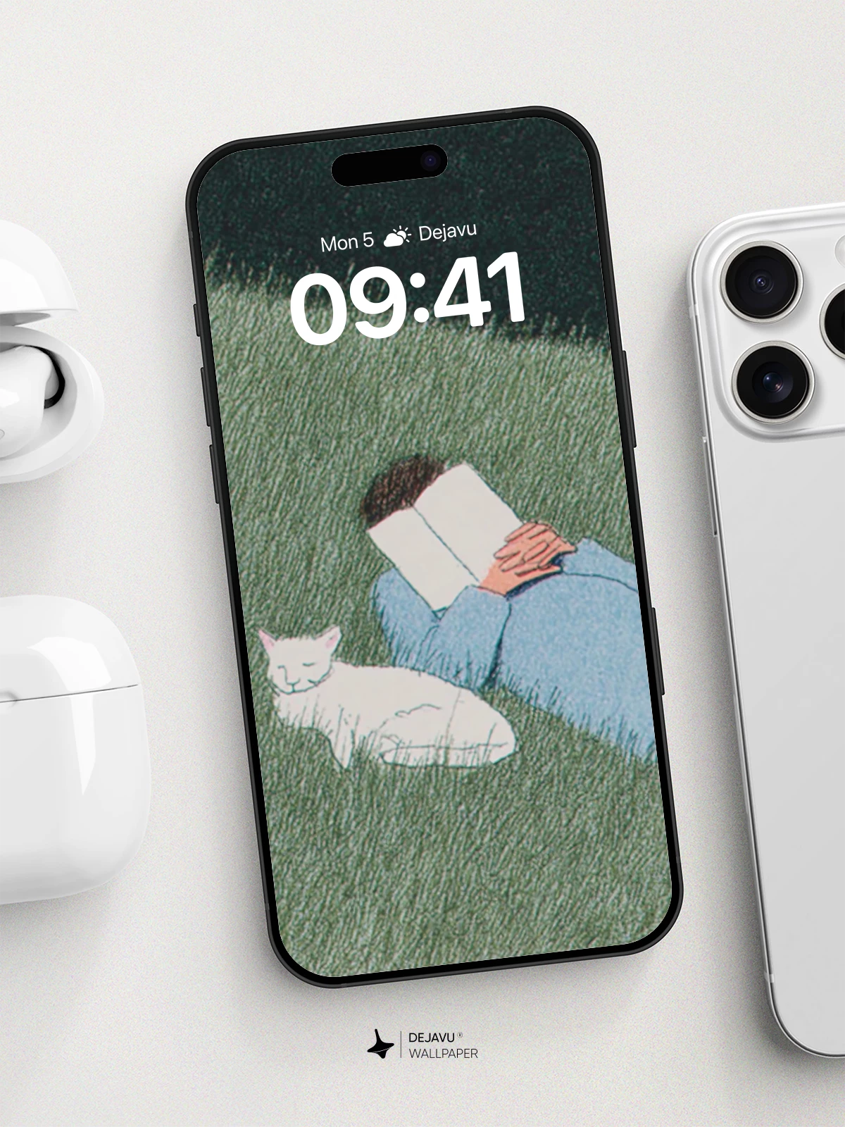 Peaceful Reading With Cat Wallpaper 8K for iPhone and Android