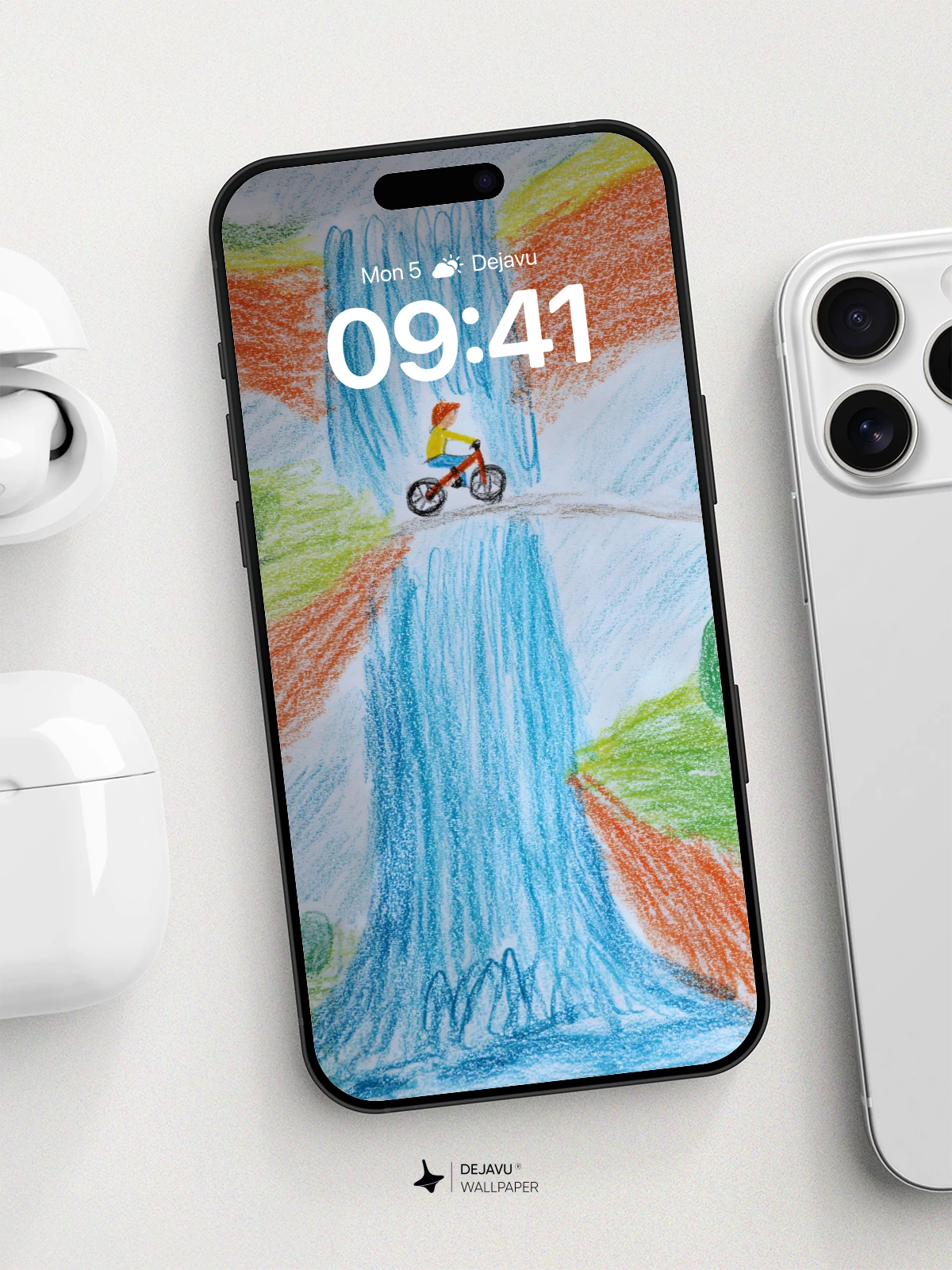 Surreal Waterfall Bike Ride Wallpaper 8K