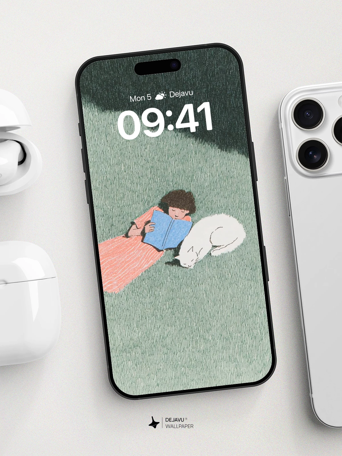 Peaceful Reading Moment With Cat Wallpaper 8K for iPhone and Android