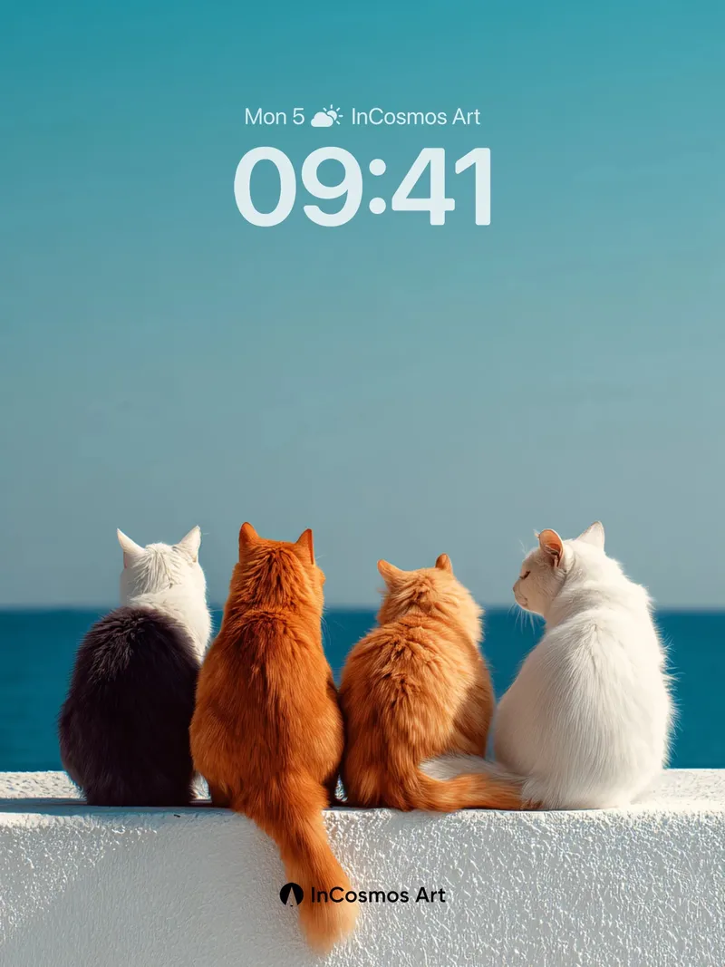 Serenity Sunset Wallpaper with Feline Silhouettes