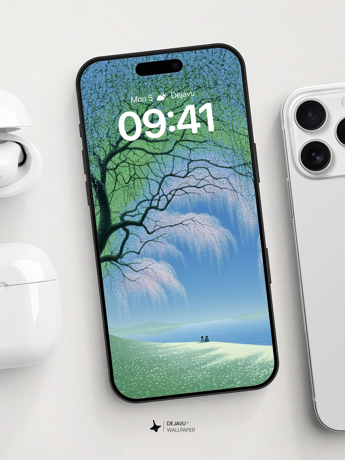 Dreamy Willow Tree Landscape Wallpaper 8K for iPhone and Android