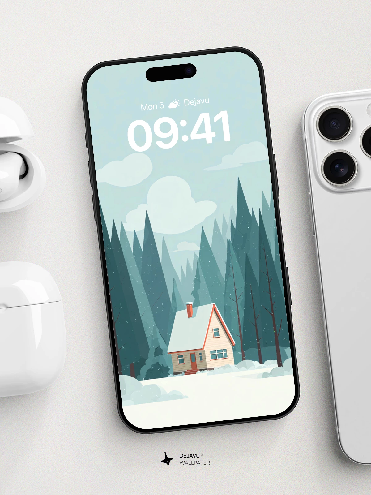 Winter Cabin In Forest Wallpaper 8K For iPhone And Android