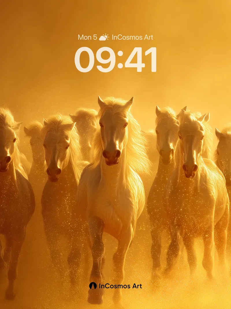 Golden Dust Wallpaper with Running Horses