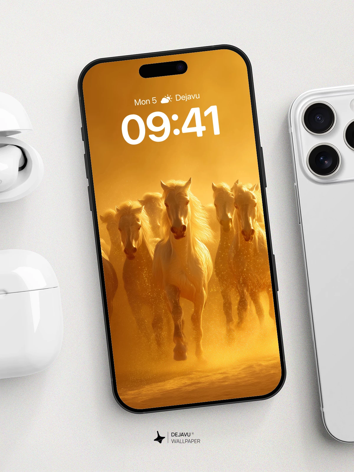 Golden Desert Horses Wallpaper 8K for iPhone and Android