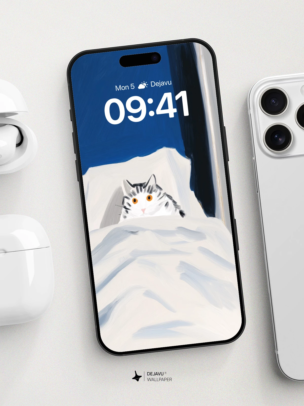 Whimsical Cat in Bed Wallpaper 8K for iPhone and Android