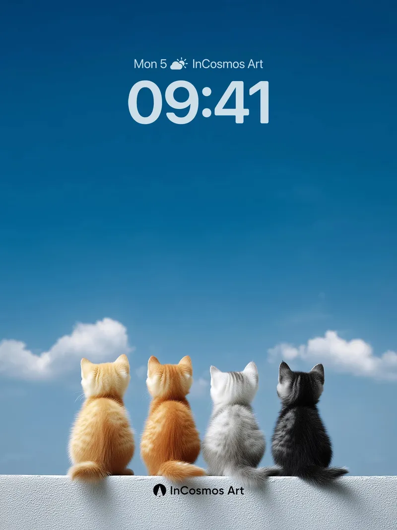 Serenity Skyline Wallpaper with Feline Silhouettes