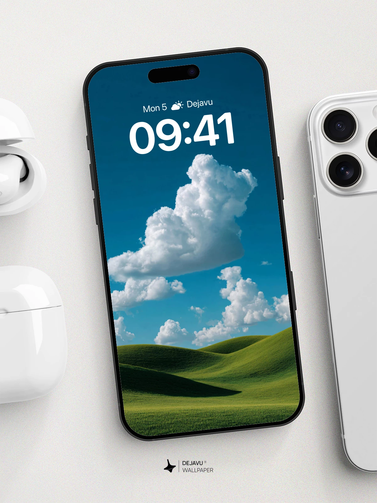 Surreal Green Hills And Clouds Wallpaper 8K For iPhone And Android