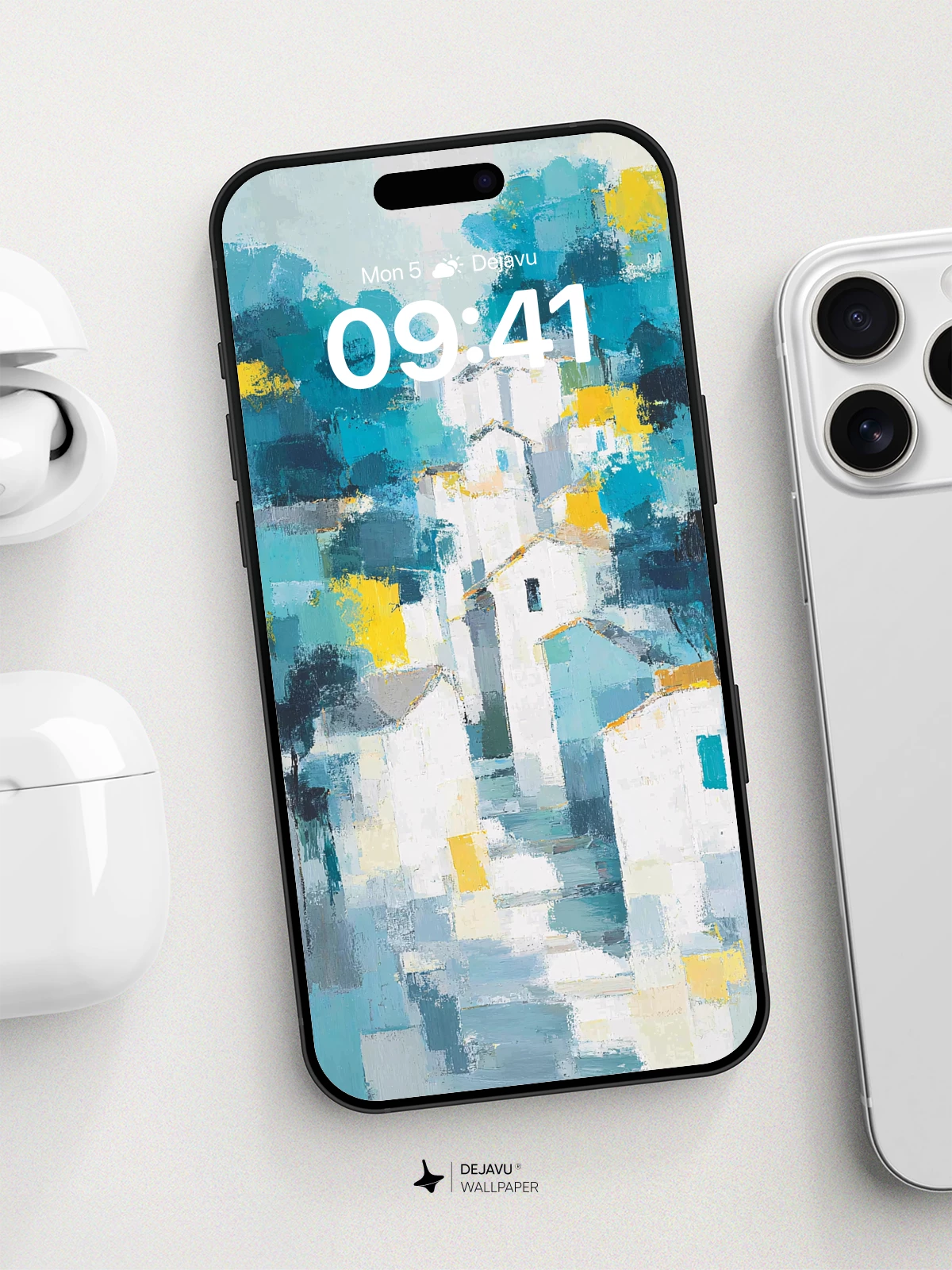 Abstract Mediterranean Village Wallpaper 8K for iPhone and Android