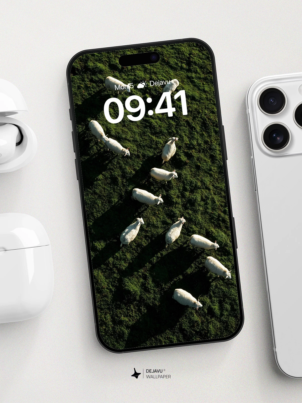 Aerial Sheep Herd Wallpaper 8K for iPhone and Android
