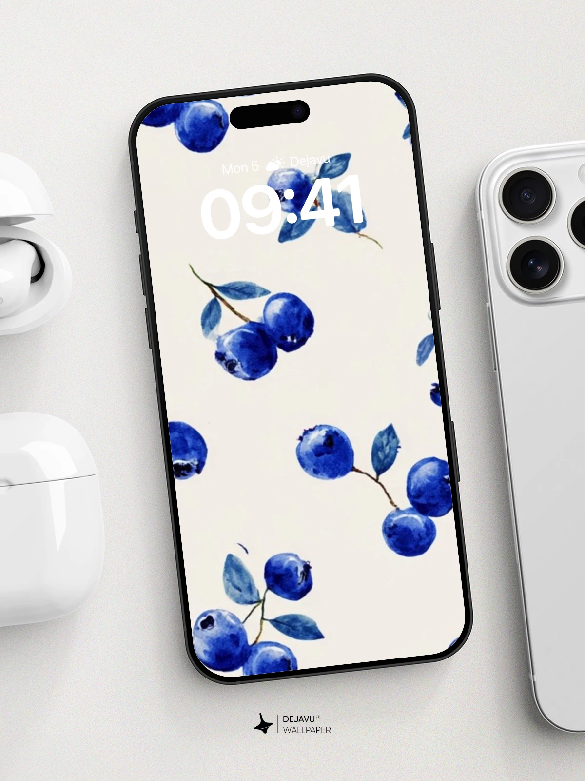 Watercolor Blueberry Pattern Wallpaper 8K for iPhone and Android