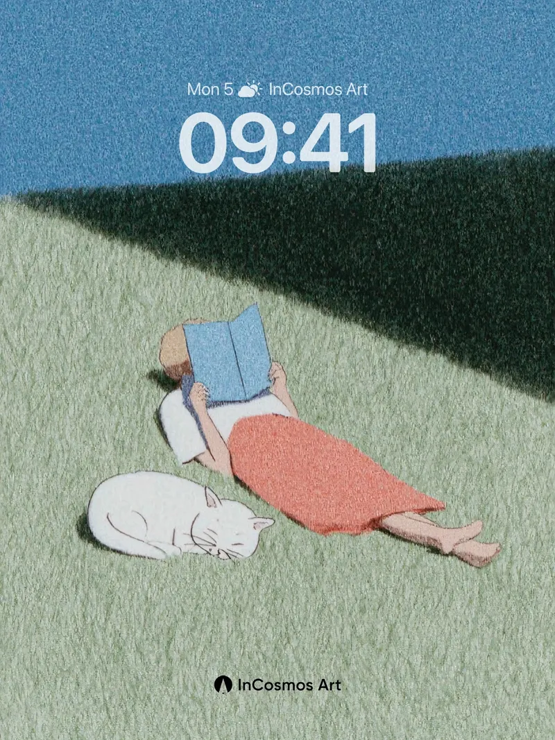 Serenity Slope Wallpaper with Sleeping Cat