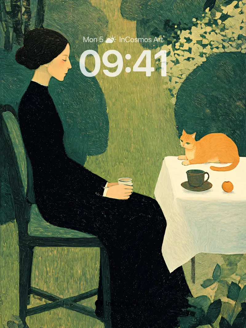 Serenity Garden Wallpaper with Orange Cat
