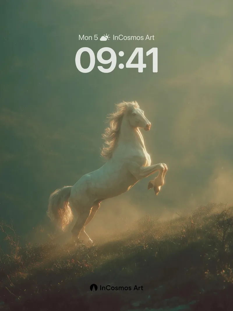 Golden Dust Wallpaper with Reared Stallion