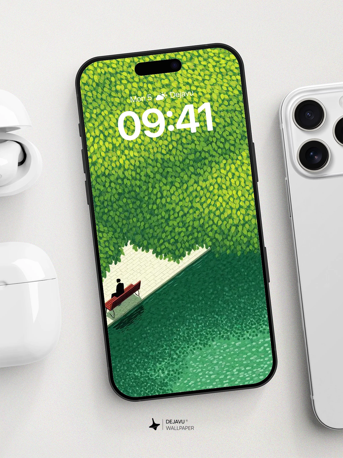 Solitary Bench Under Canopy Wallpaper 8K for iPhone and Android