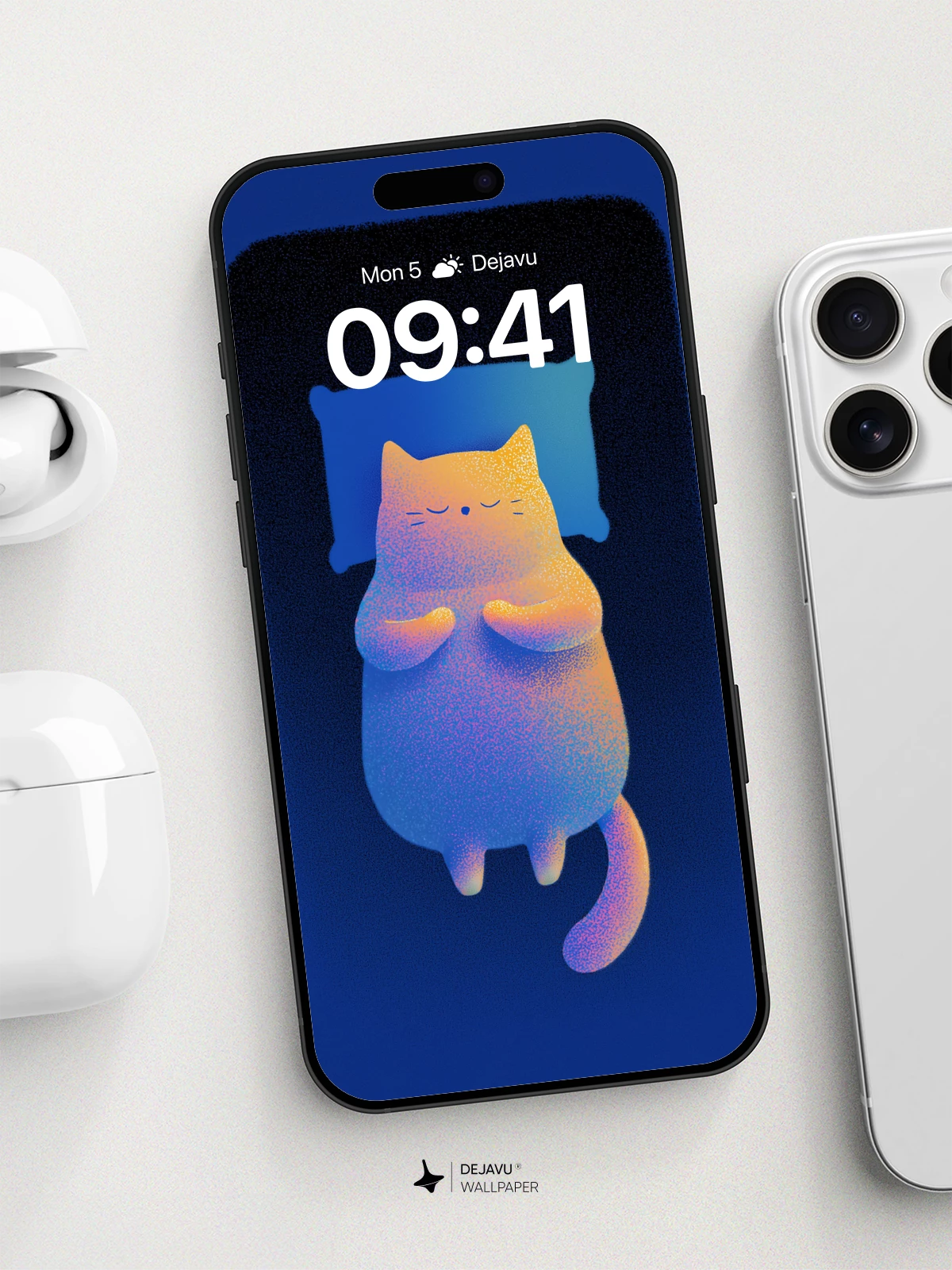 Dreamy Gradient Cat Sleeping Wallpaper 8K for iPhone and Android