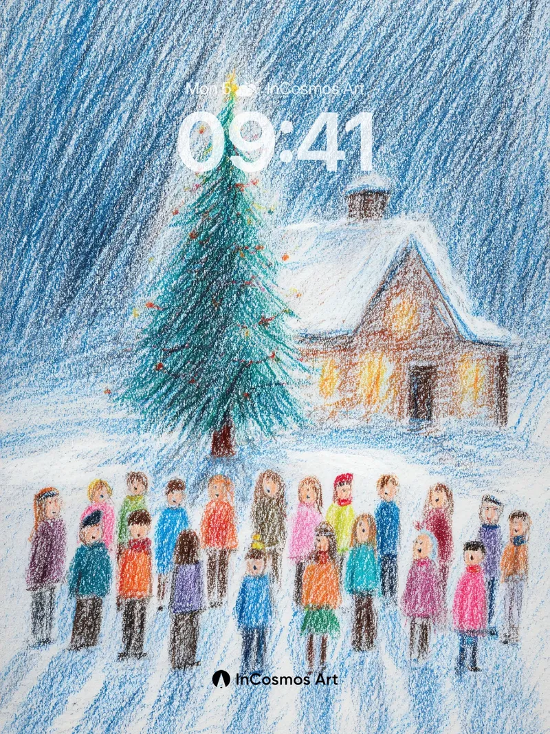 Snowfall Carol Wallpaper with Candlelit Church
