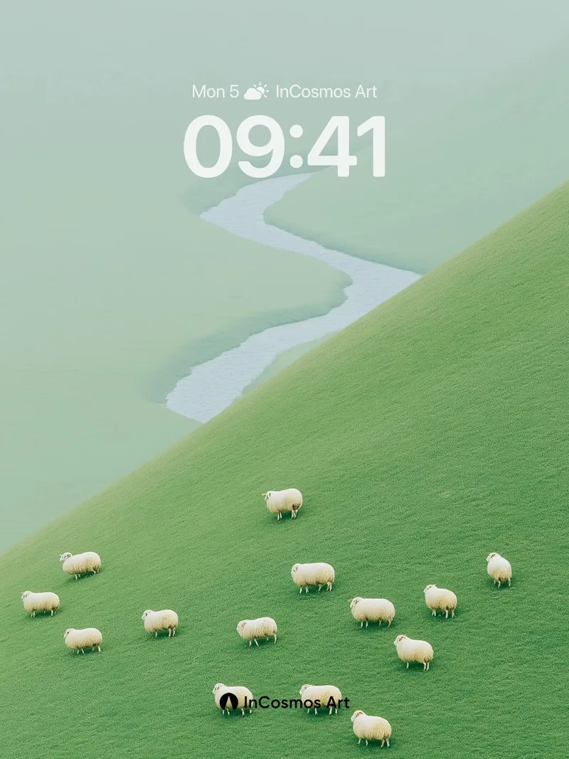 Serenity Slope Wallpaper with Flock of Wool