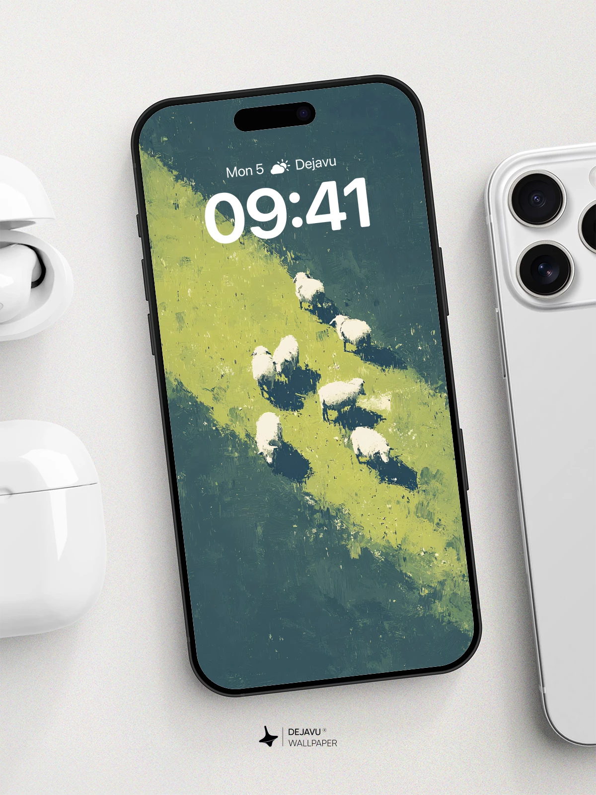 Sheep On Green Slope Wallpaper 8K for iPhone and Android