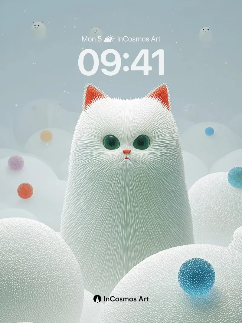 Serene Fluff Wallpaper with Floating Spheres
