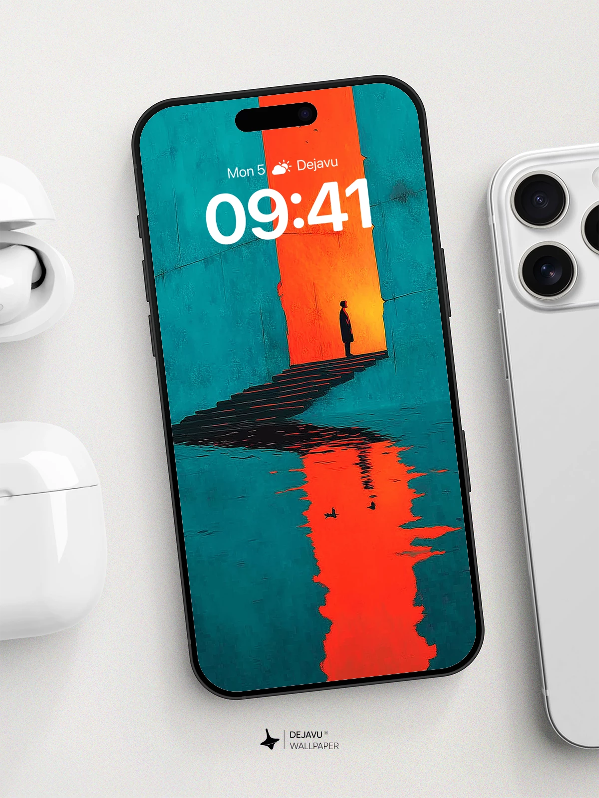 Surreal Orange Portal Wallpaper 8K for iPhone and Android