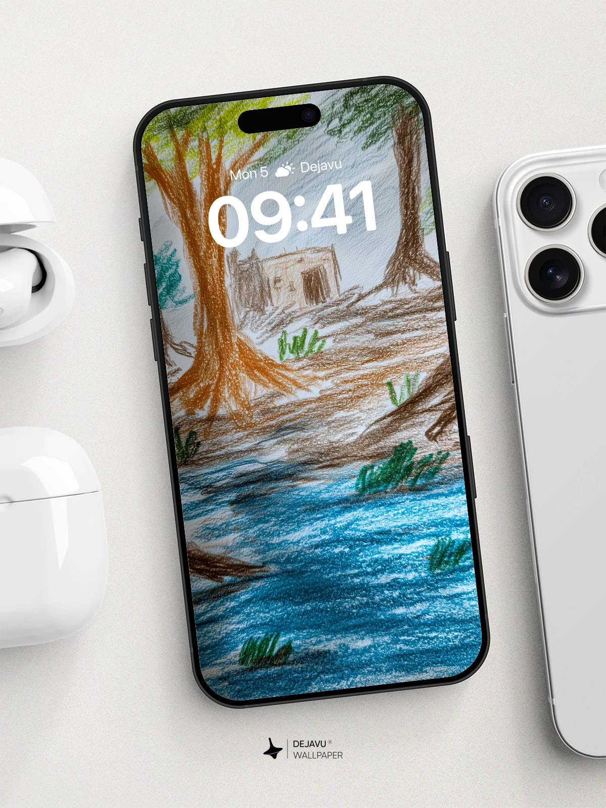 Enchanted Forest Stream Wallpaper 8K for iPhone and Android