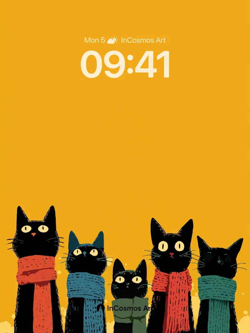 Whimsical Feline Gathering Wallpaper with Scarf-Clad Cats