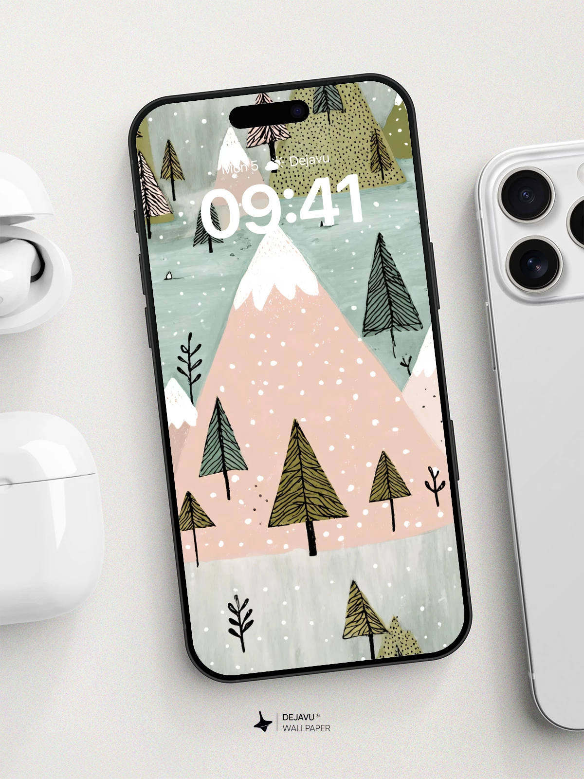 Whimsical Winter Mountains Wallpaper 8K for iPhone and Android