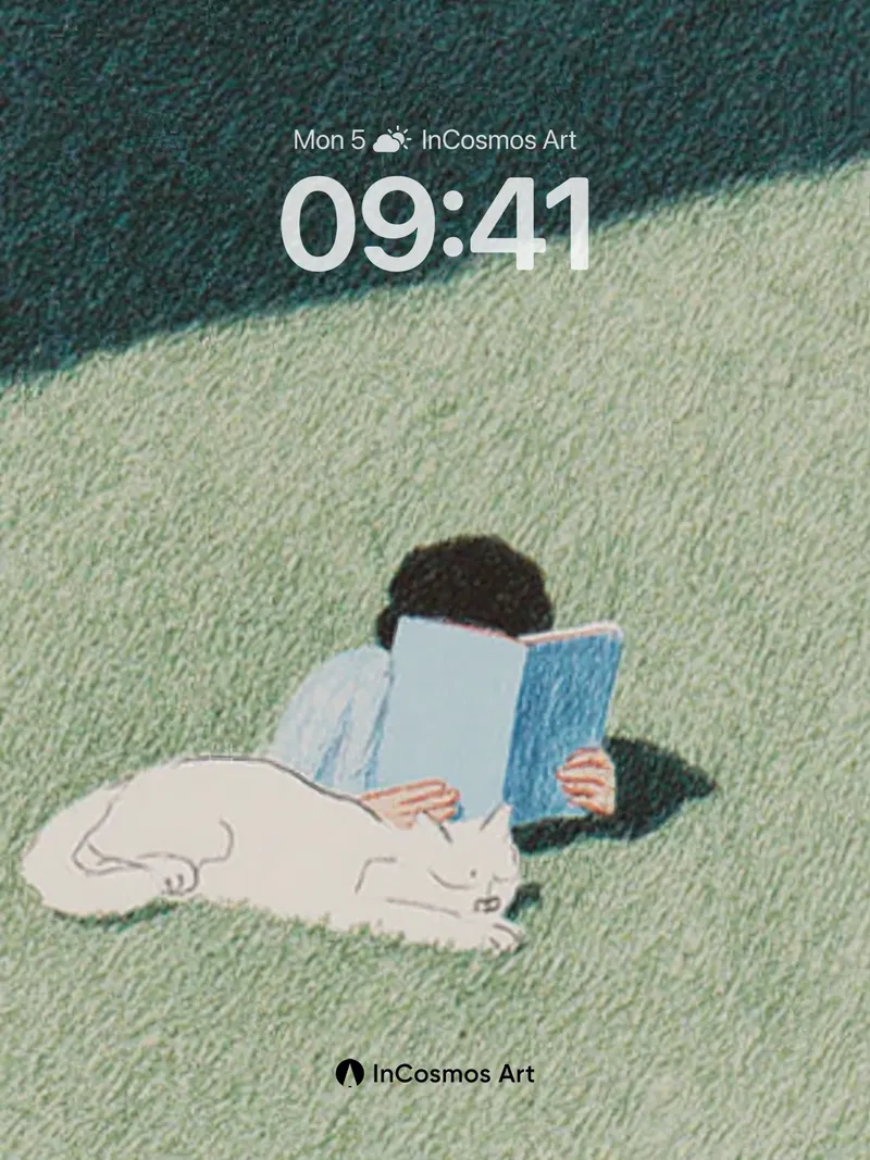 Serenity Reading Wallpaper with Sleeping Cat