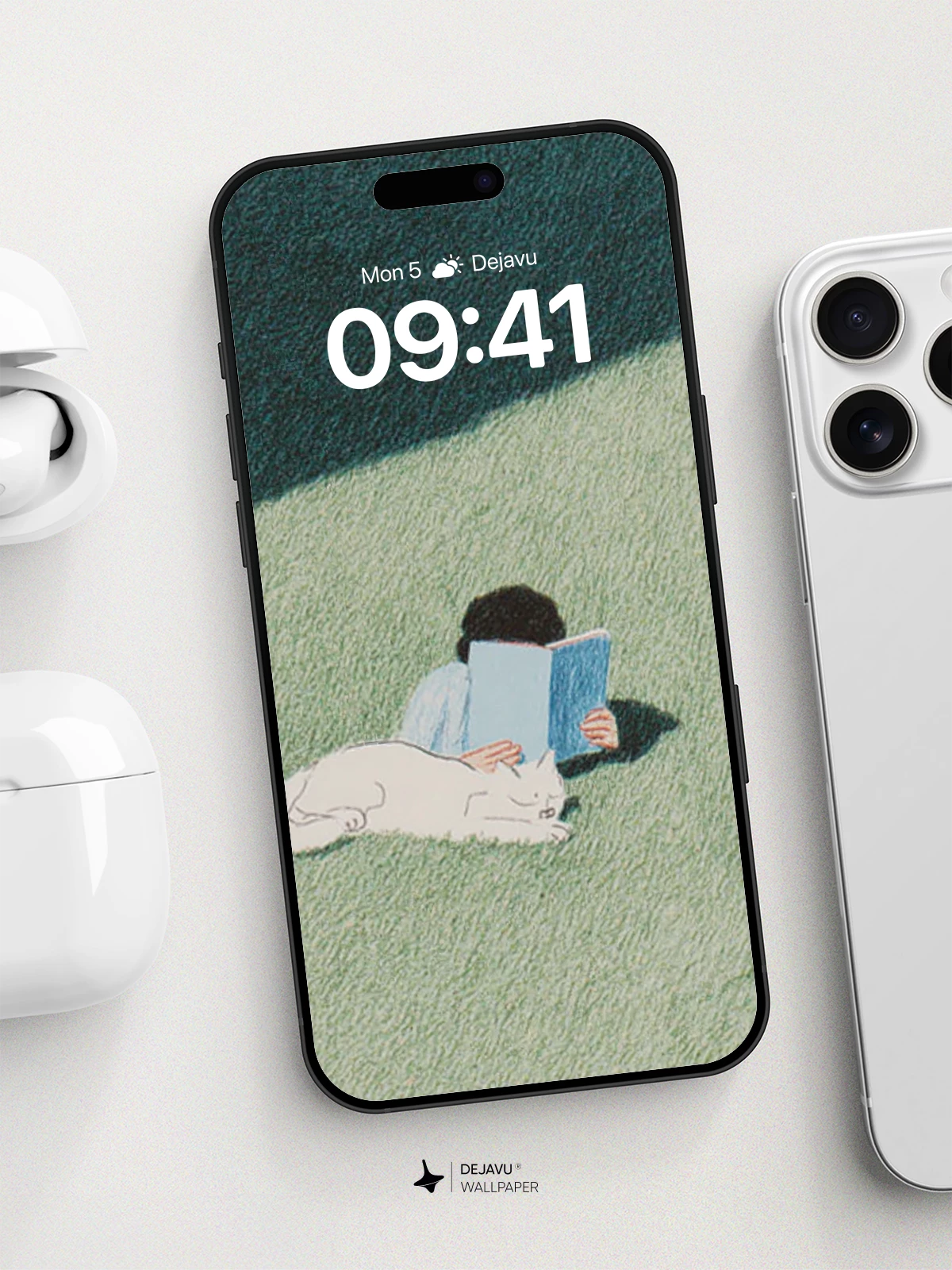 Serene Reading With Cat Wallpaper 8K for iPhone and Android