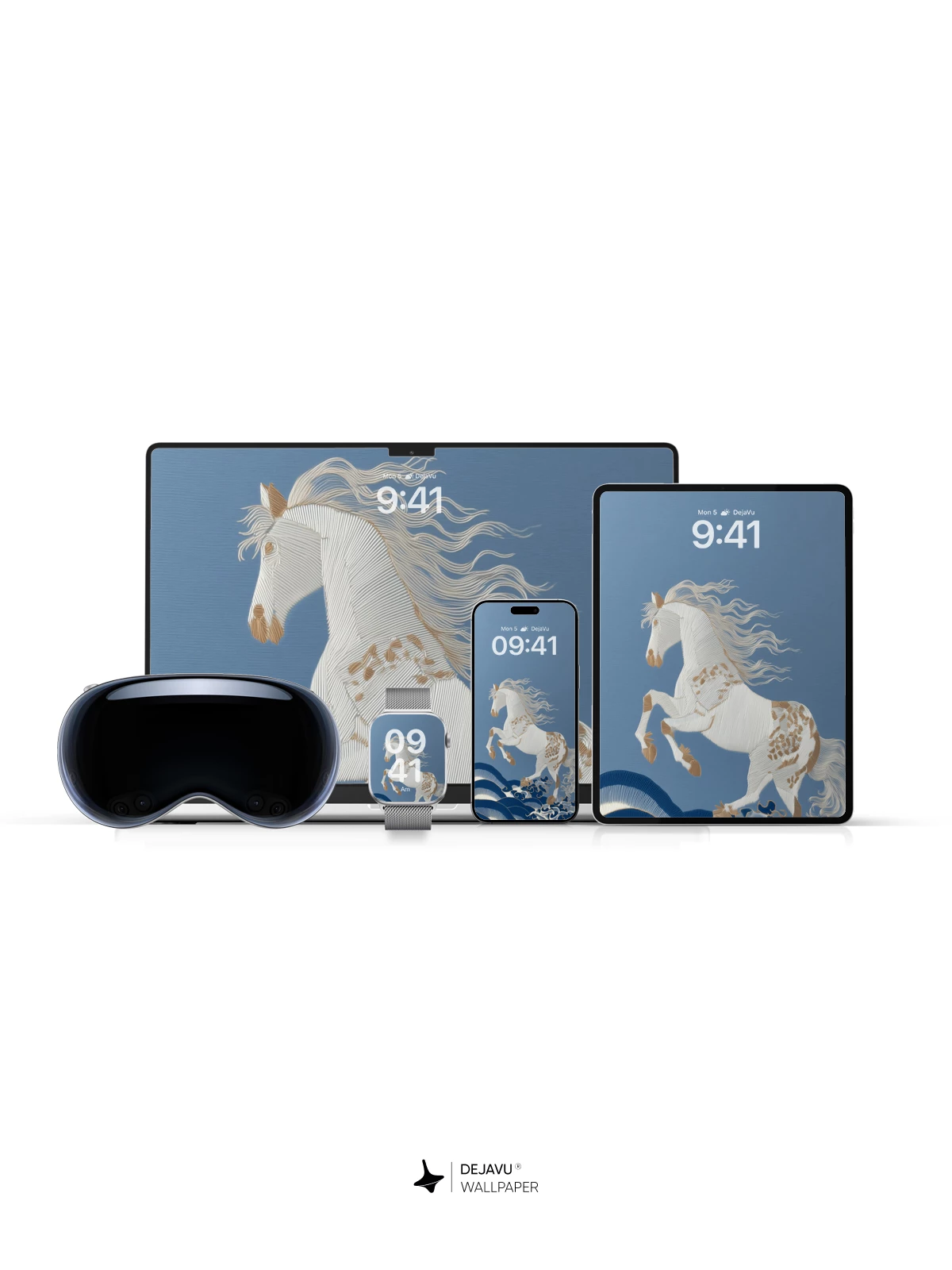 White Horse on Waves Wallpaper 8K – Elegant Japanese-Inspired Art for iPhone and Android