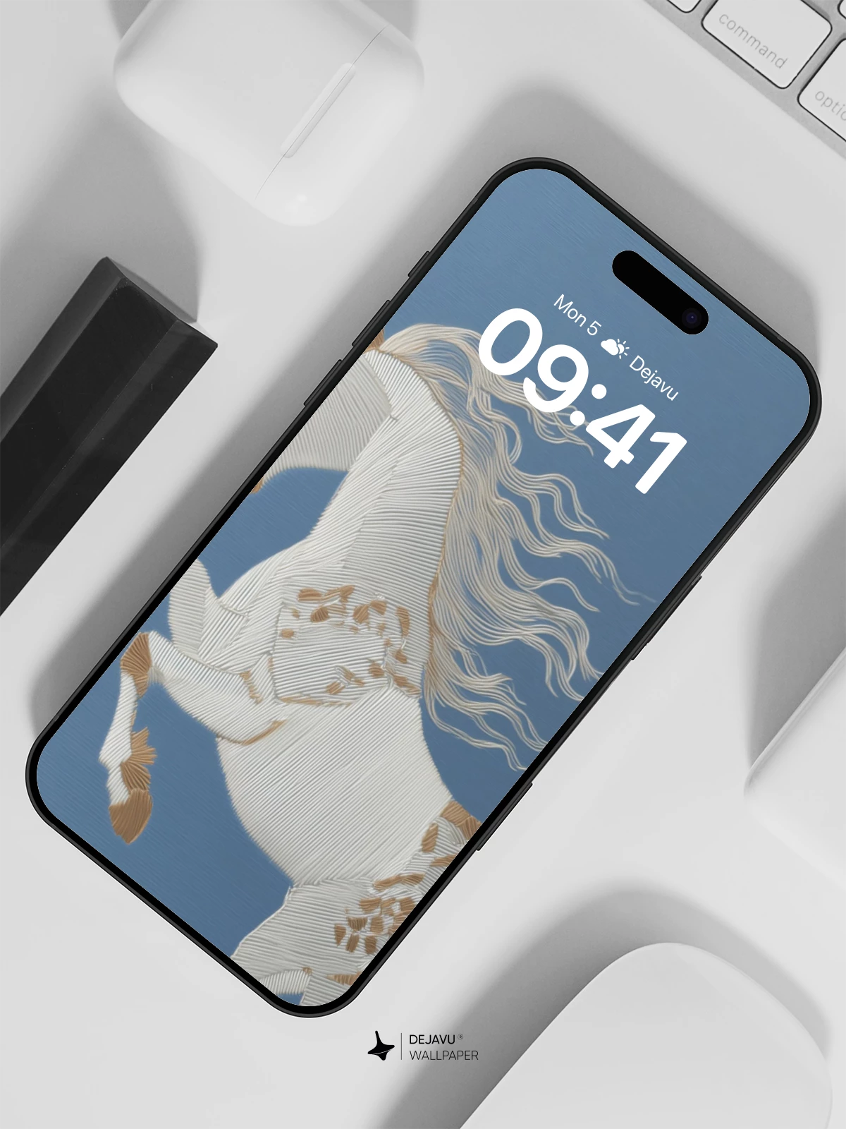 White Horse on Waves Wallpaper 8K – Elegant Japanese-Inspired Art for iPhone and Android