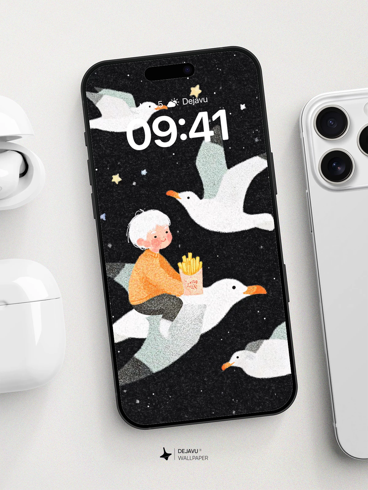 Whimsical Night Flight Wallpaper 8K for iPhone and Android