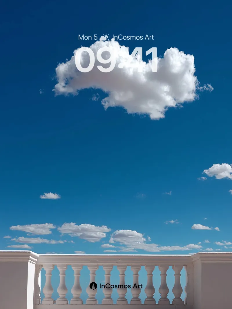 Serenity Balcony Wallpaper with Floating Cloud Heart