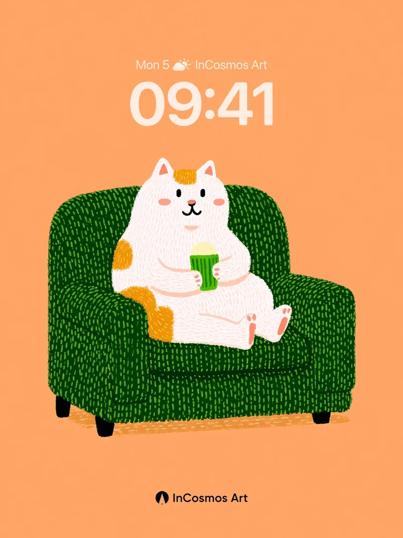 Calm Cat Lounge Wallpaper with Textured Green Chair