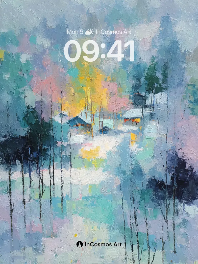 Frost-Laced Serenity Wallpaper with Whispering Trees