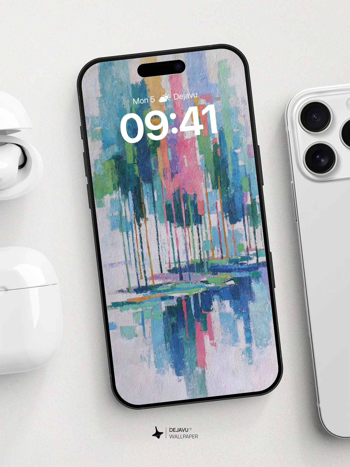 Colorful Abstract Forest Reflection Wallpaper 8K for iPhone and Android