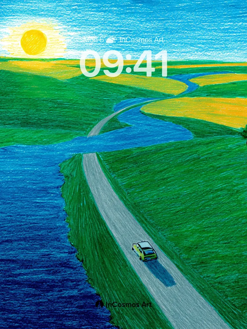 Sunlit Curve Wallpaper with Rolling Fields