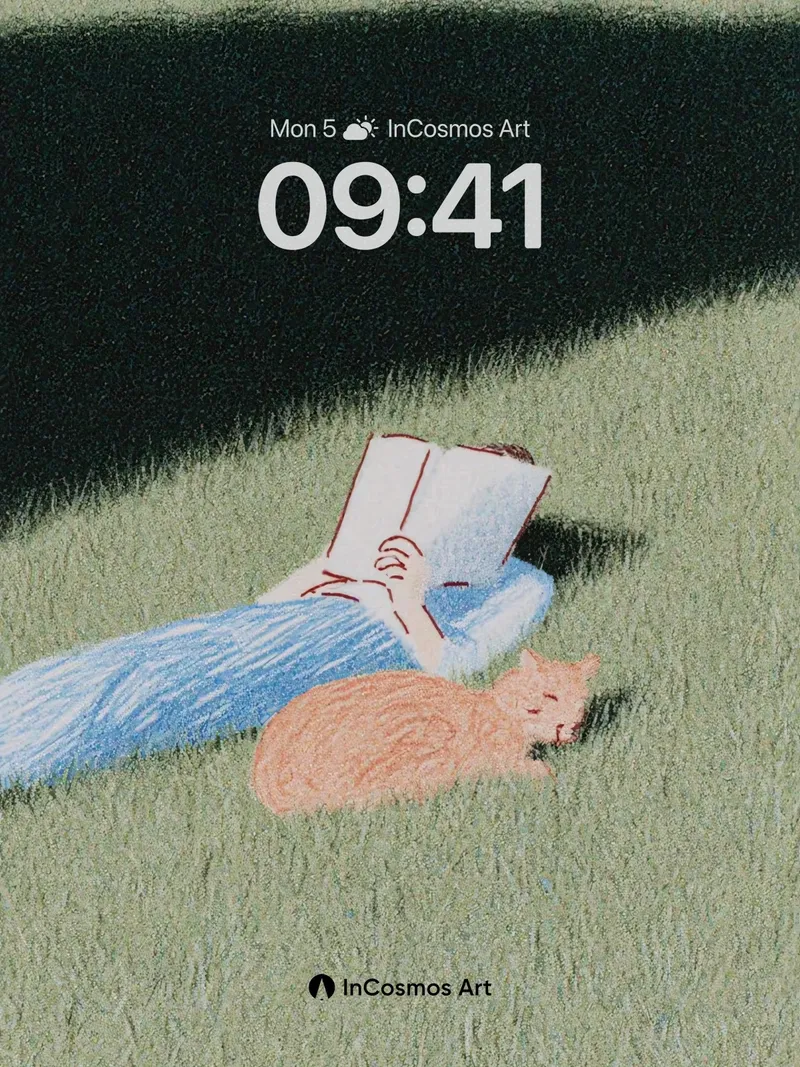 Serenity Slumber Wallpaper with Feline Embrace