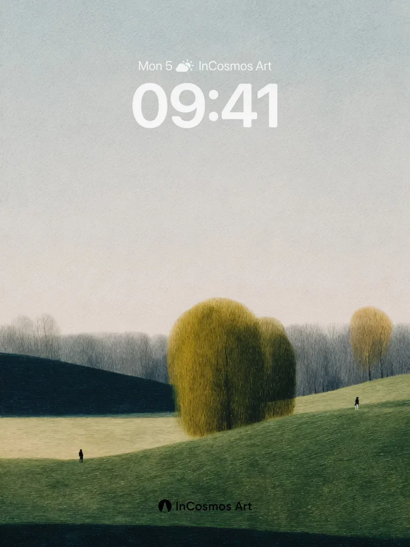 Quiet Horizon Wallpaper with Golden Trees