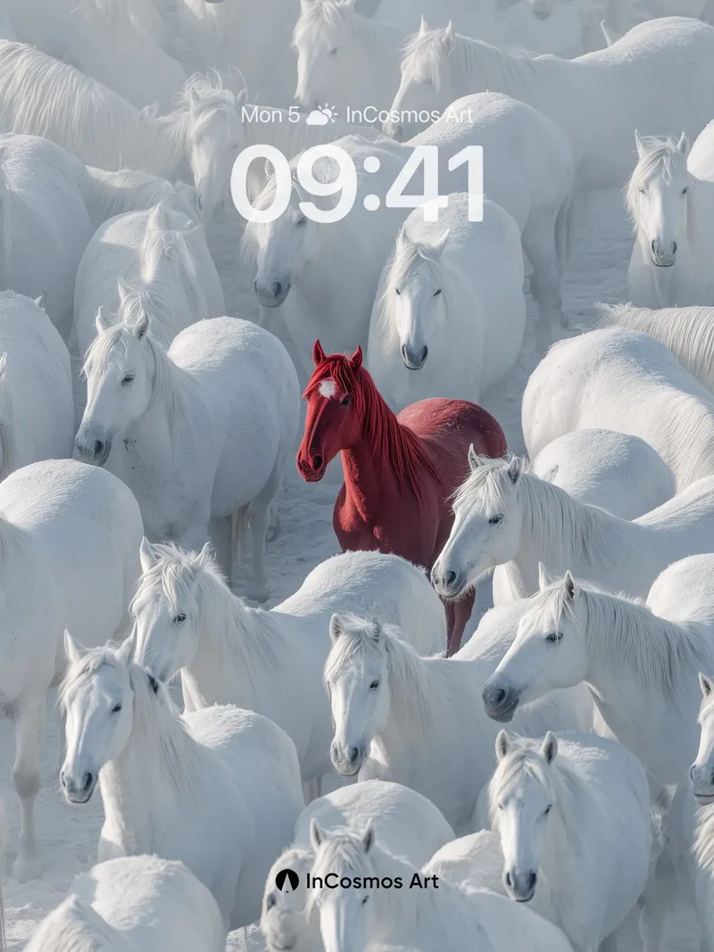 Surreal Solitude Wallpaper with Crimson Stallion