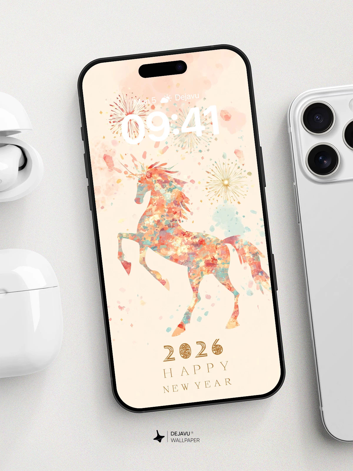 Watercolor Horse Fireworks Wallpaper 8K for iPhone and Android