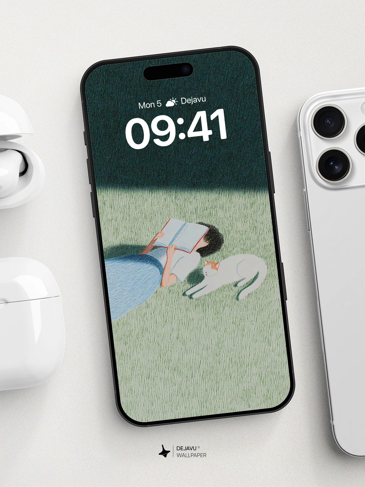 Peaceful Reading Scene With Cat Wallpaper 8K for iPhone and Android