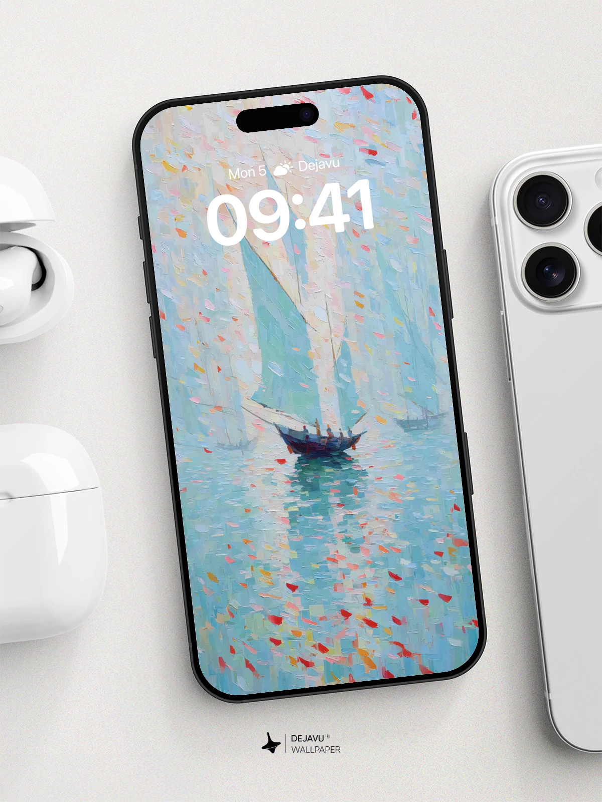 Impressionist Sailboat Sea Wallpaper 8K for iPhone and Android