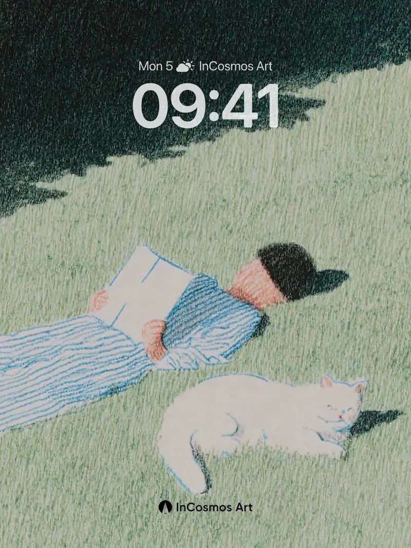 Serenity in Stripes Wallpaper with Feline Whispers