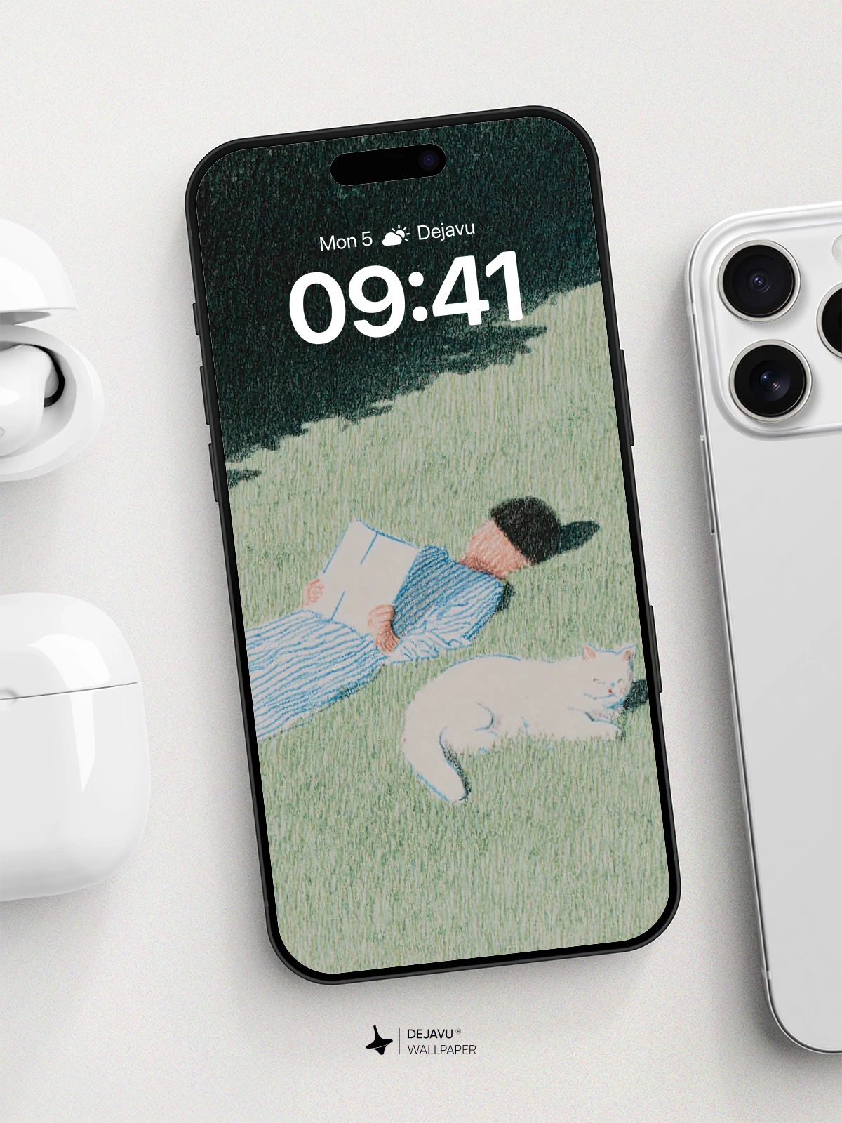 Peaceful Grass Nap With Cat Wallpaper 8K for iPhone and Android